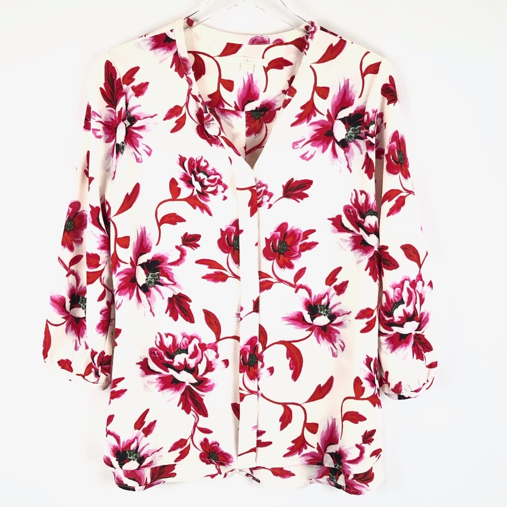 C&E Pink and Red Floral Top